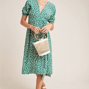 Faithfull the Brand x Anthropologie Green Floral Tie-Waist Midi Dress